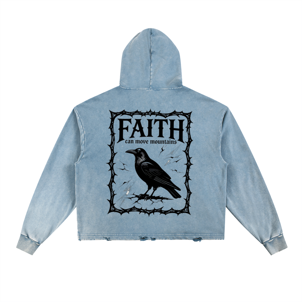 Vintage Washed Frayed-Hem Hoodie