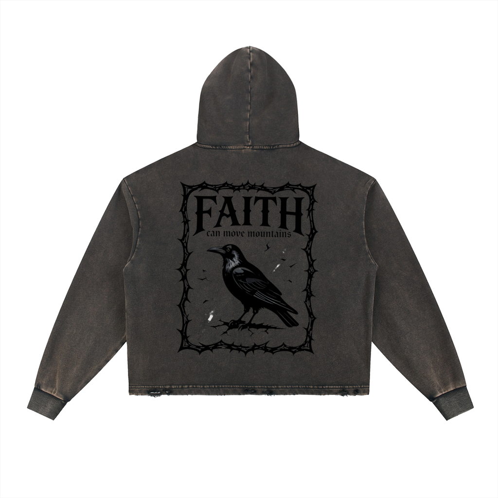 Vintage Washed Frayed-Hem Hoodie