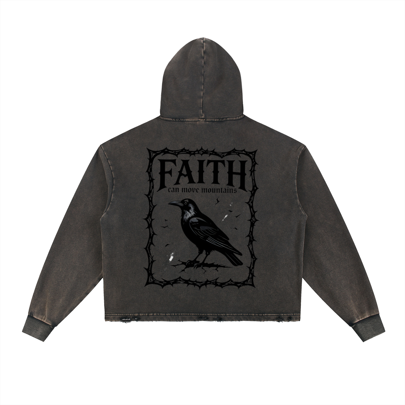 Vintage Washed Frayed-Hem Hoodie