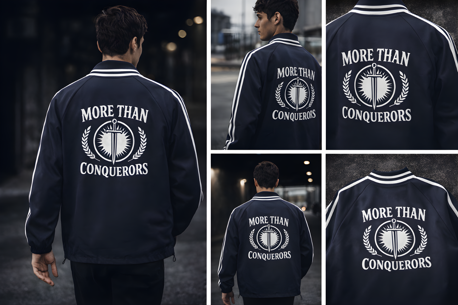 MORE THAN CONQUERORSContrast Striped Lapel Collar Sweatshirt